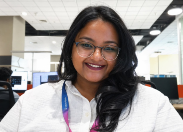 Sowmya smiling in front of camera